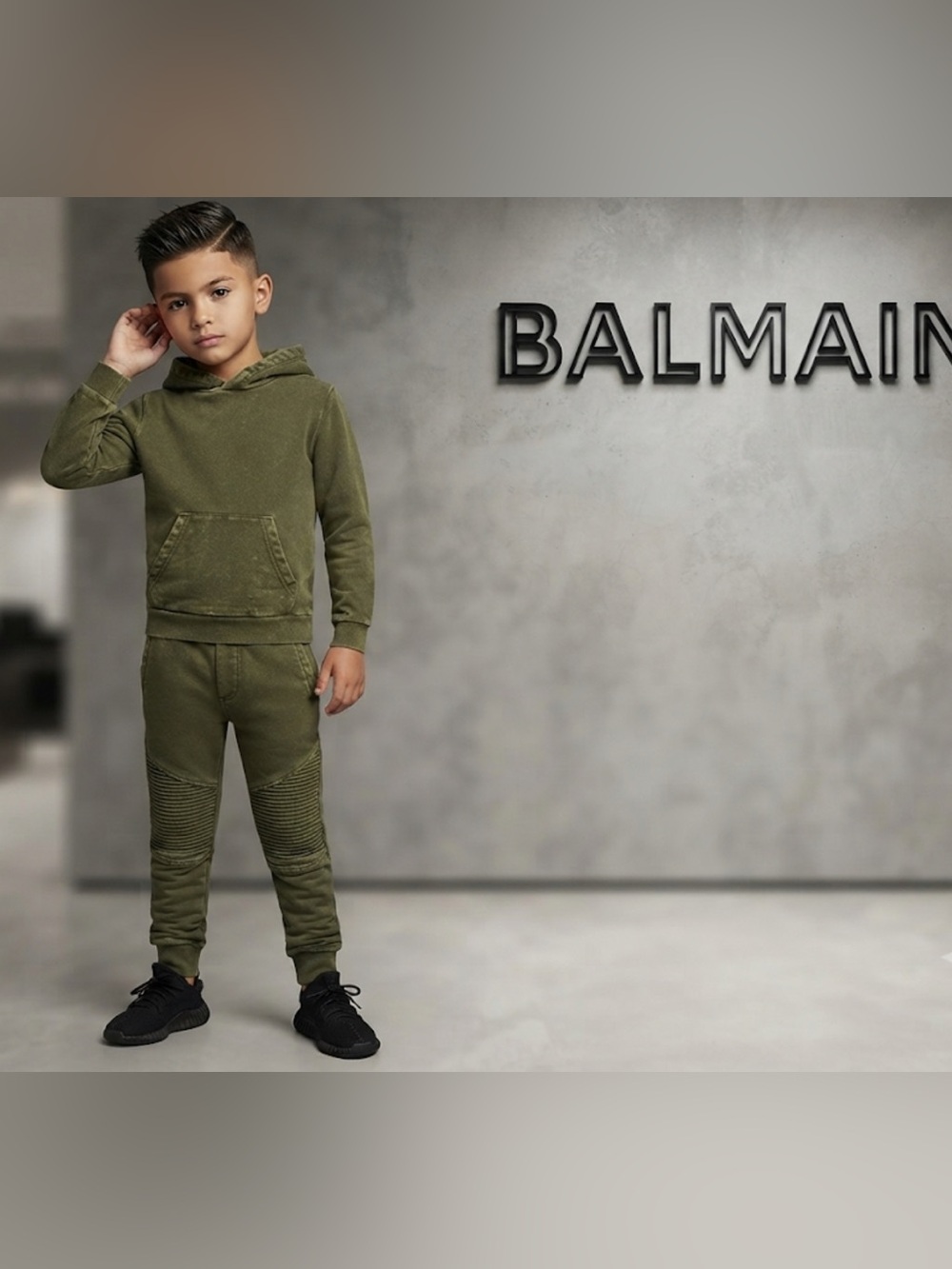 Authentic Balmain kids signature hooded sweatshirt & matching sweatpants sz 8